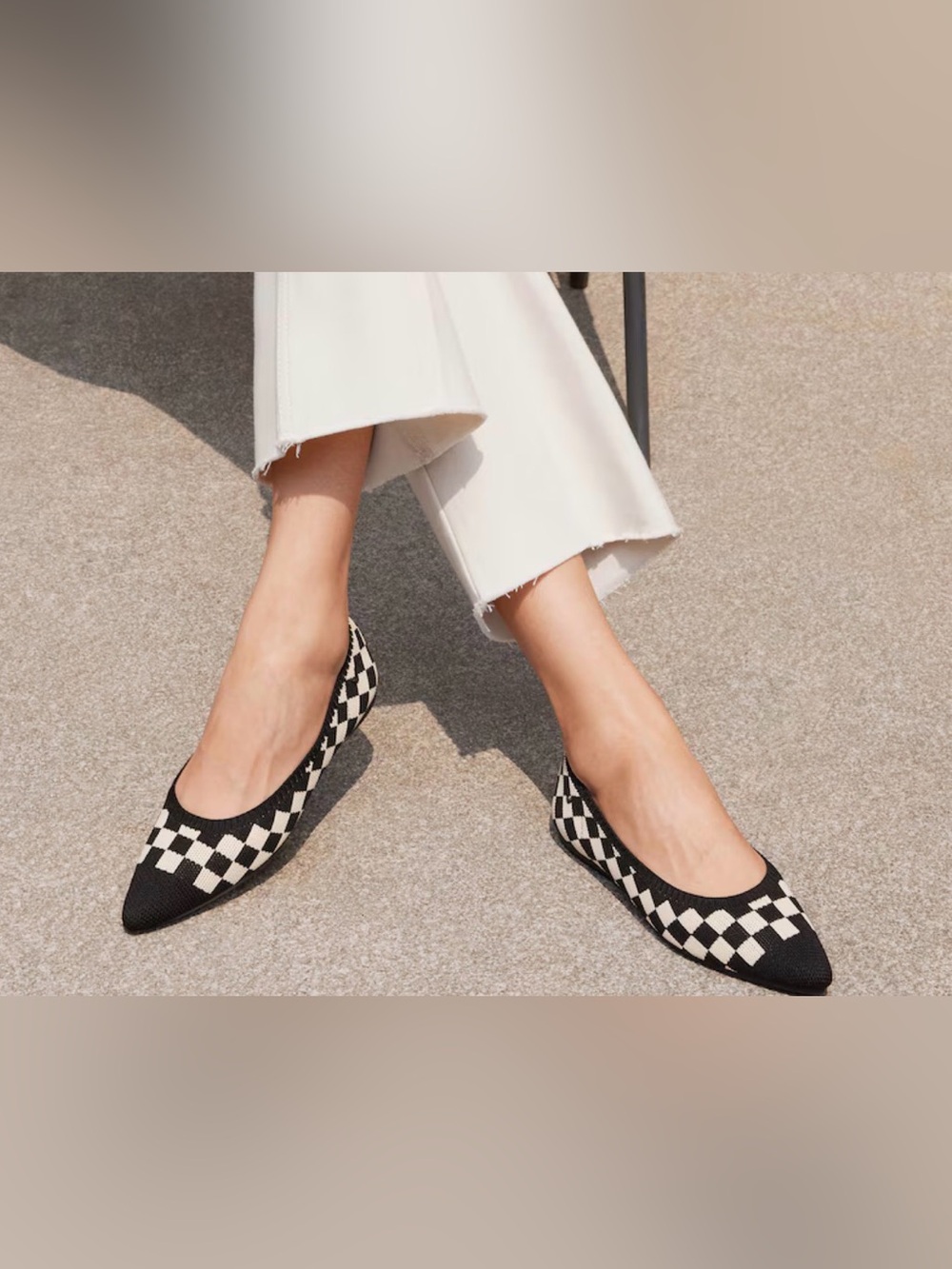 Vivaia Pointed Toe Checkerboard Knit Ballet Flats - New, Never Worn